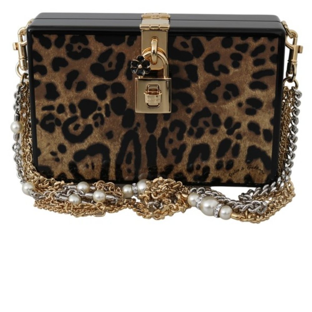 DOLCE & GABBANA Brown Leopard Women Shoulder BOX Wood Bag